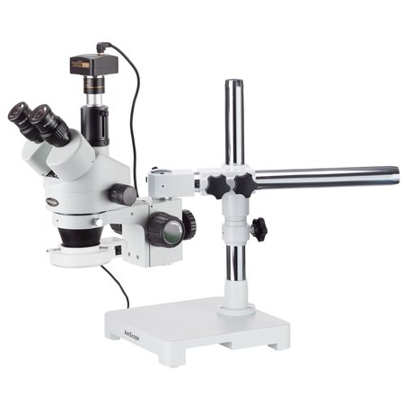 AMSCOPE 3.5X-90X Trinocular LED Boom Stand Stereo Microscope, 5MP Camera SM-3TZ-54S-5M